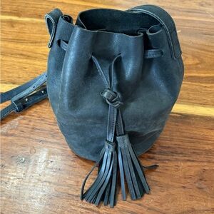 Black Leather Bucket Bag